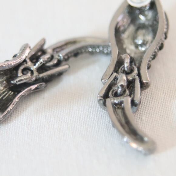 Articulated Tadpole Earrings Black Rhinestone Studded Marcasite - Picture 9 of 10